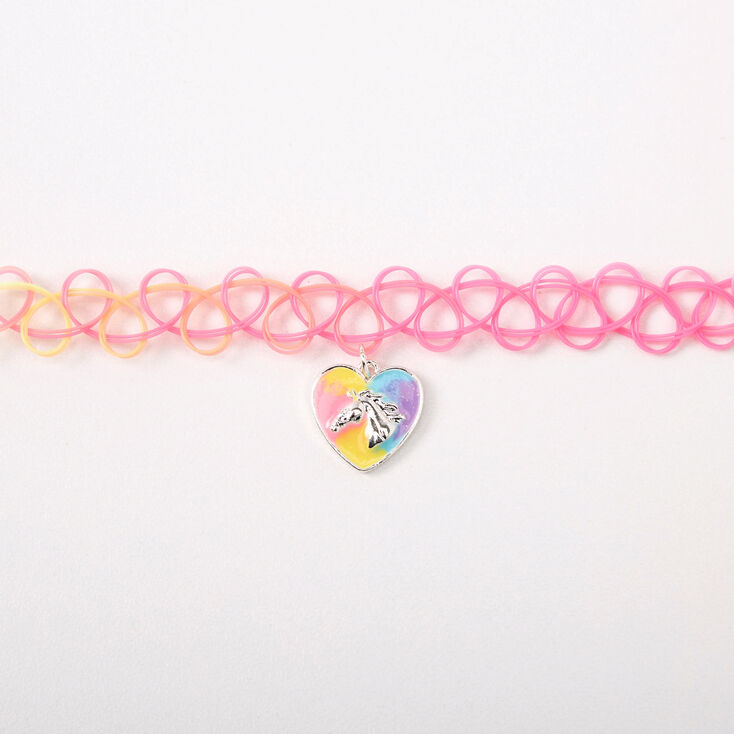 Pastel Rainbow Horse Heart Tattoo Choker Necklace,