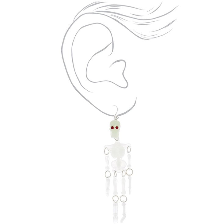 4&quot; Glow In The Dark Dangling Skeleton Drop Earrings - White,