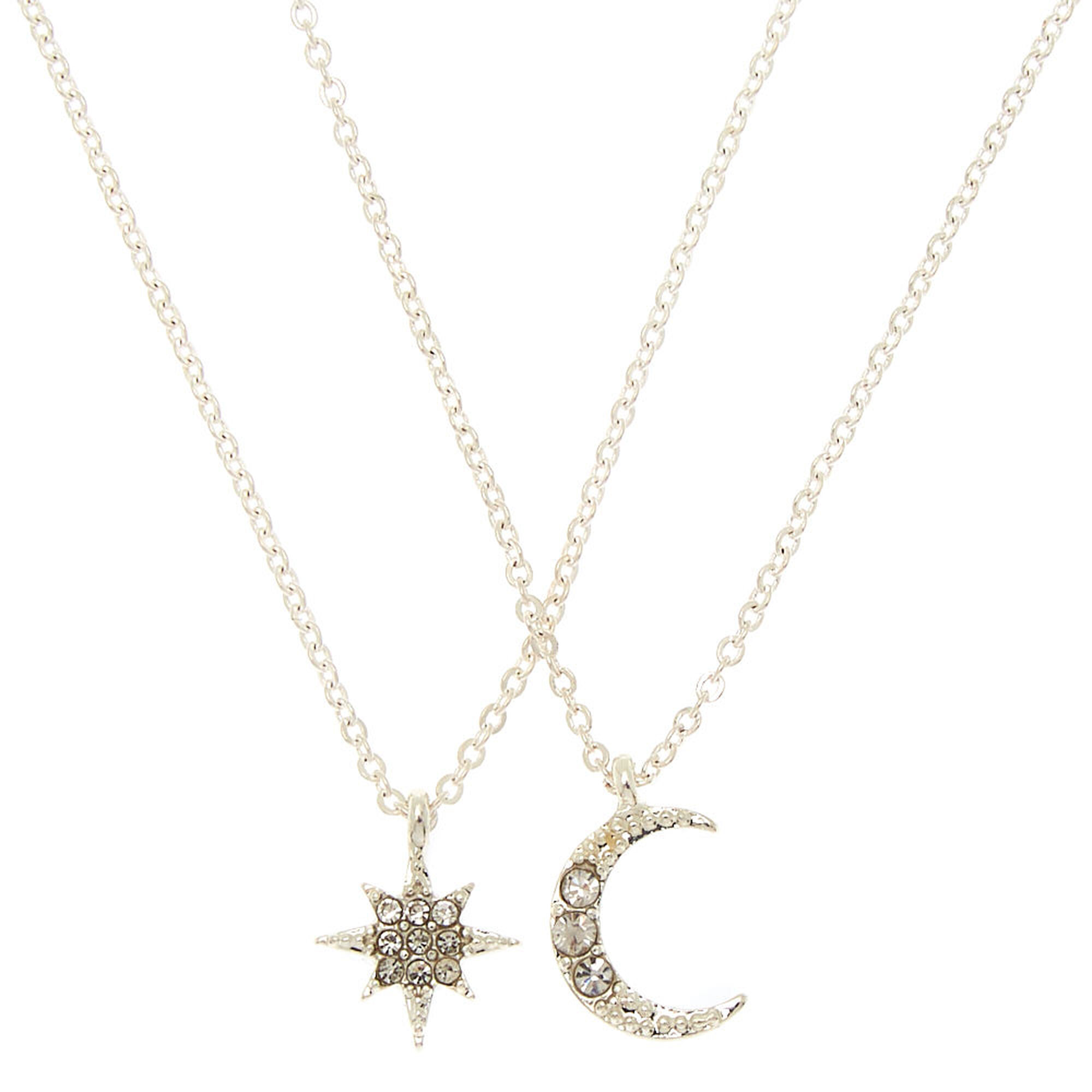 View Claires Tone Celestial Pendant Necklaces 2 Pack Silver information