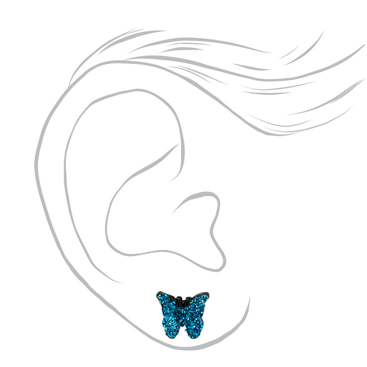 Silver Butterfly Floral Stud Earrings - 9 Pack,