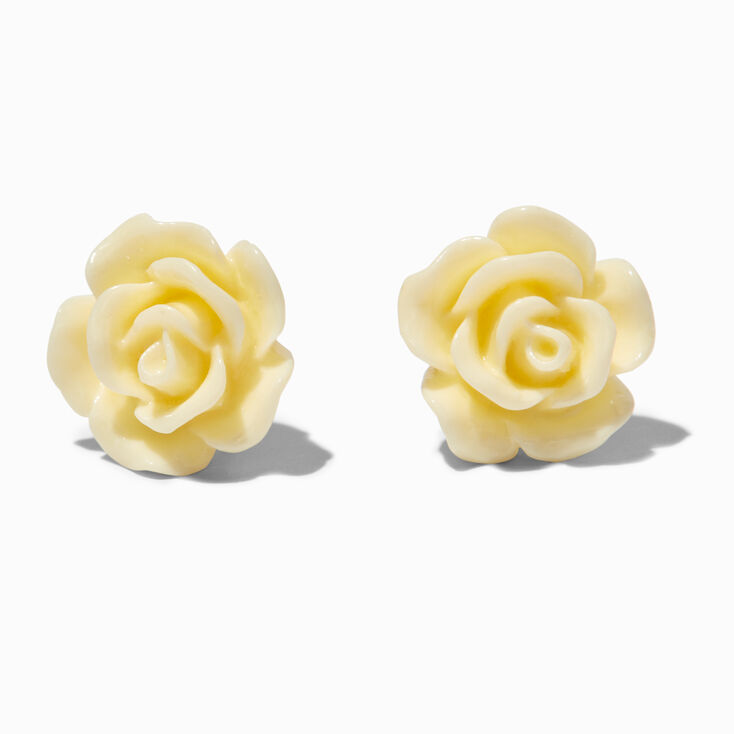 Ivory Carved Rose Stud Earrings,