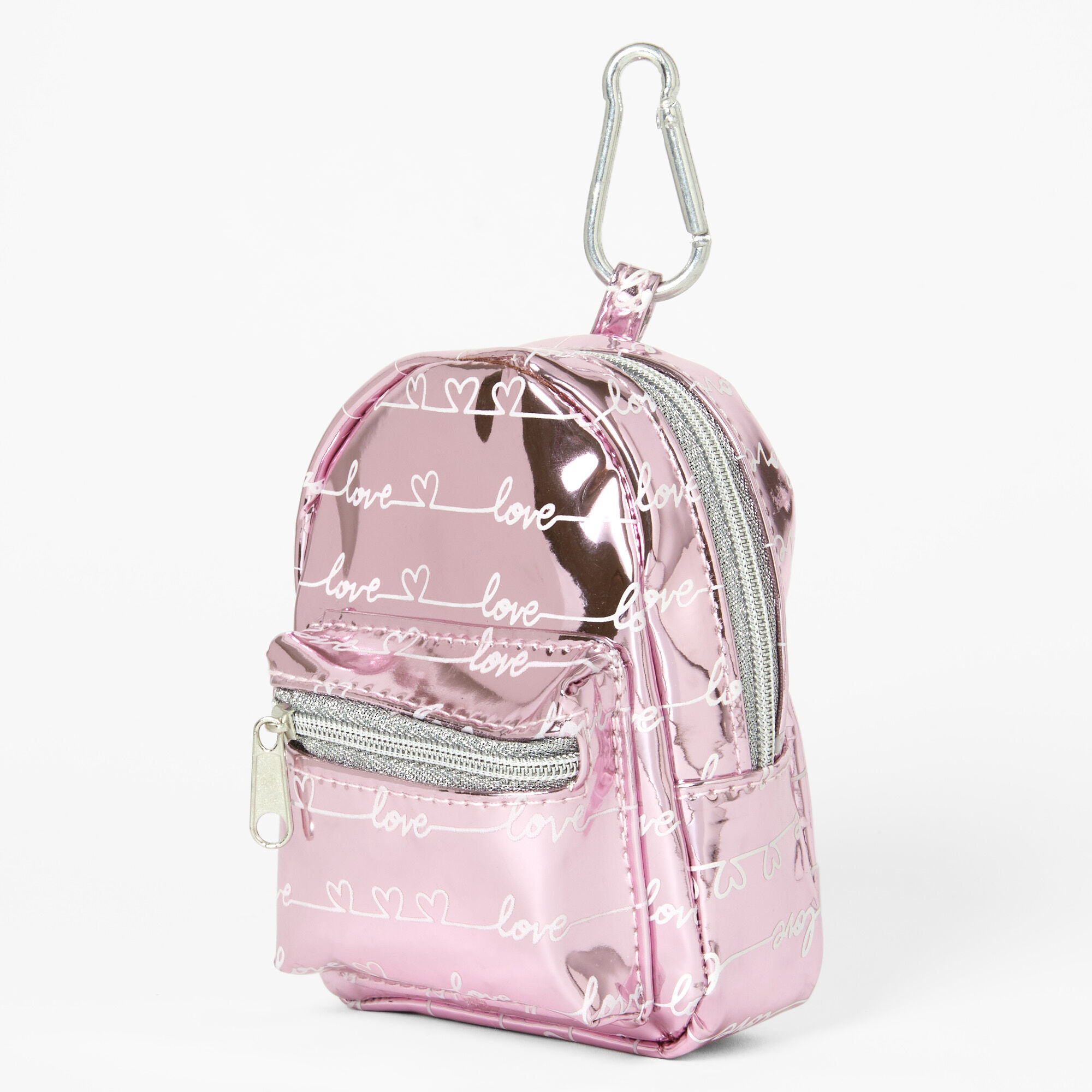 Metallic Love Script Mini Backpack Keychain,