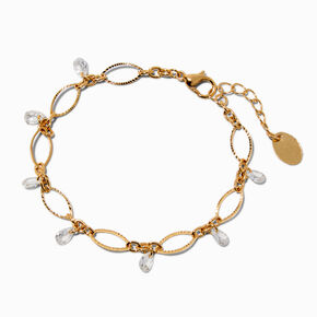 Gold-tone Delicate Oval Cubic Zirconia Chain Bracelet,