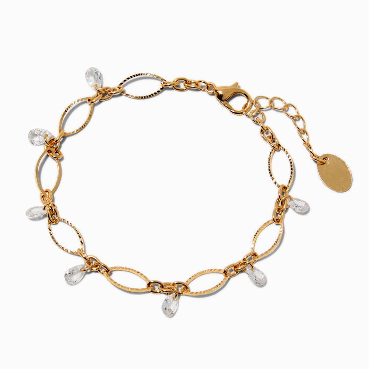Gold-tone Delicate Oval Cubic Zirconia Chain Bracelet,