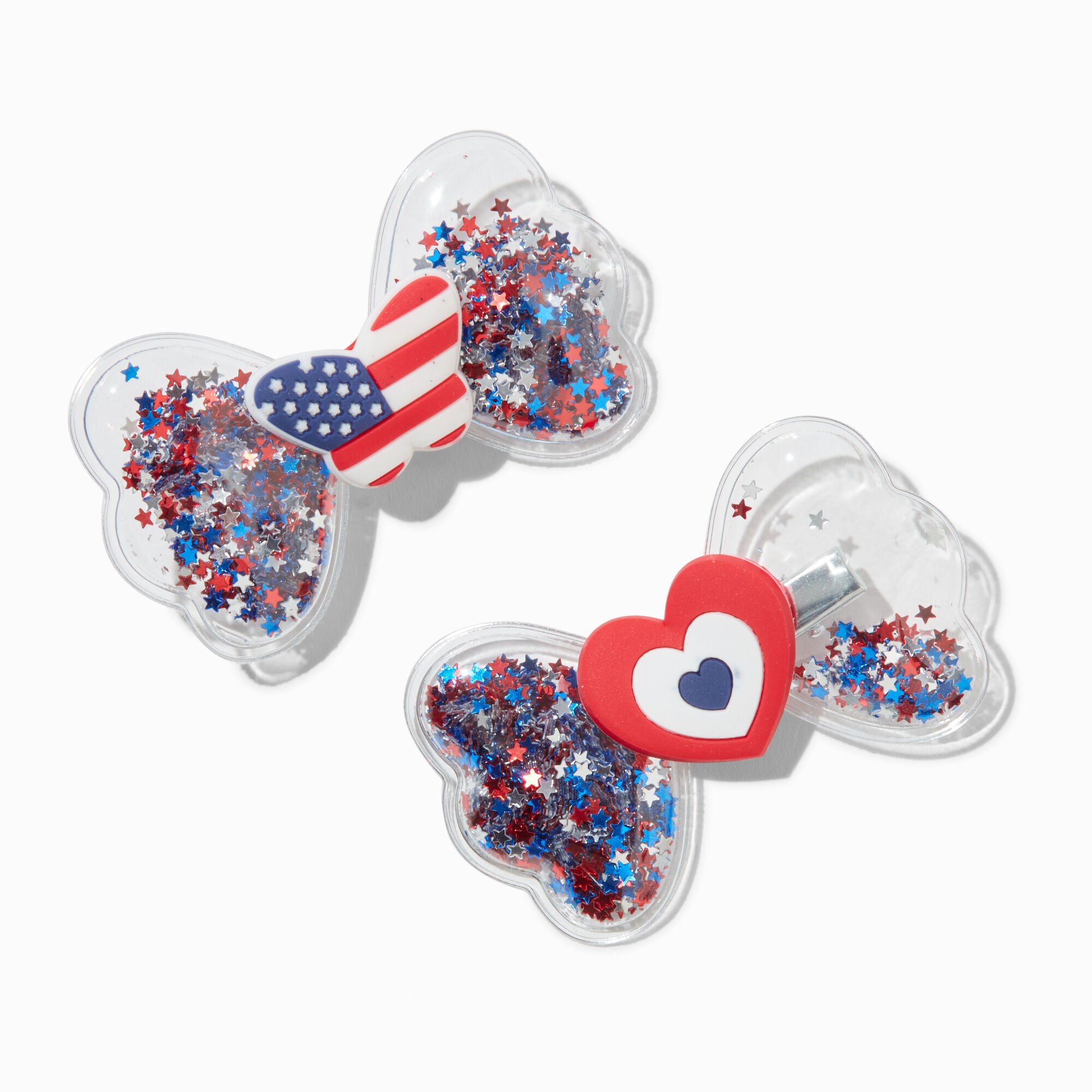 Stars & Stripes Butterfly & Heart Shaker Hair Bow Clips - 2 Pack,