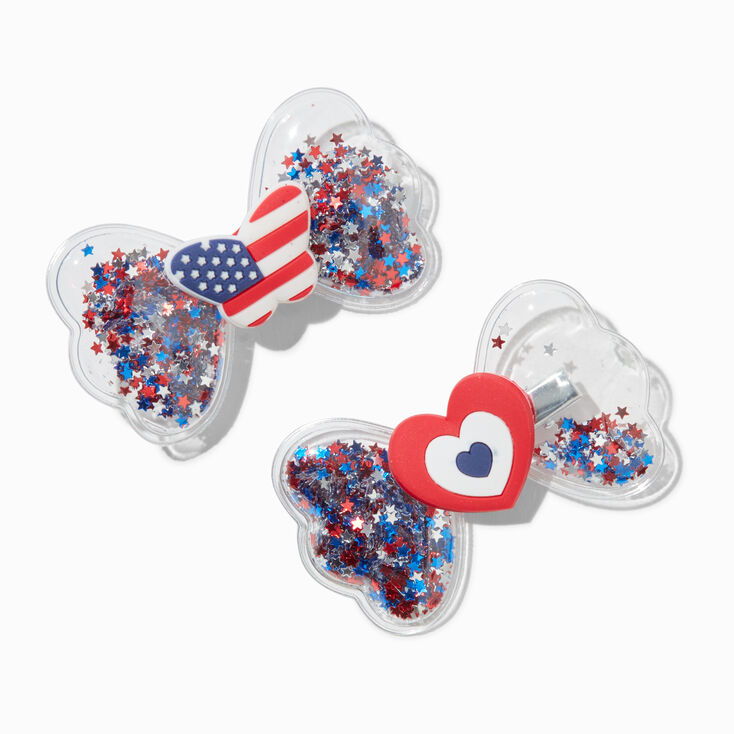 Stars &amp; Stripes Butterfly &amp; Heart Shaker Hair Bow Clips - 2 Pack,