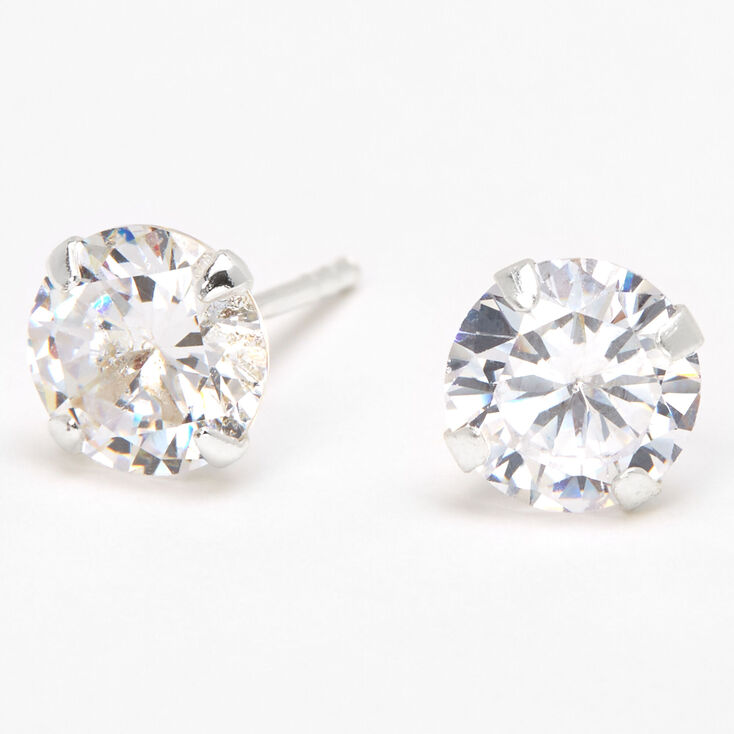 Sterling Silver Cubic Zirconia 7MM Round Stud Earrings,