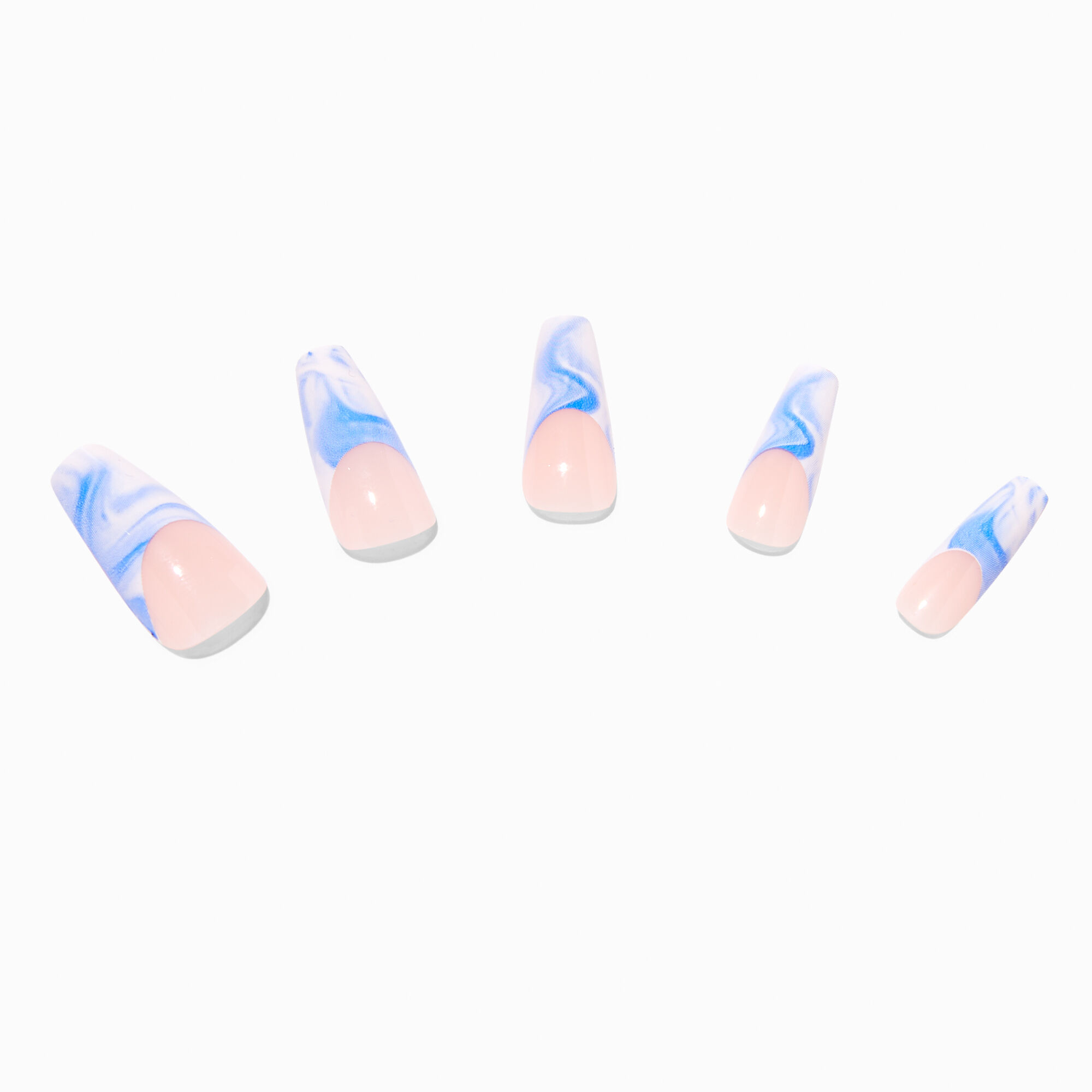 Faux ongles vegan squareletto à bouts tourbillons bleus - Lot de 24,