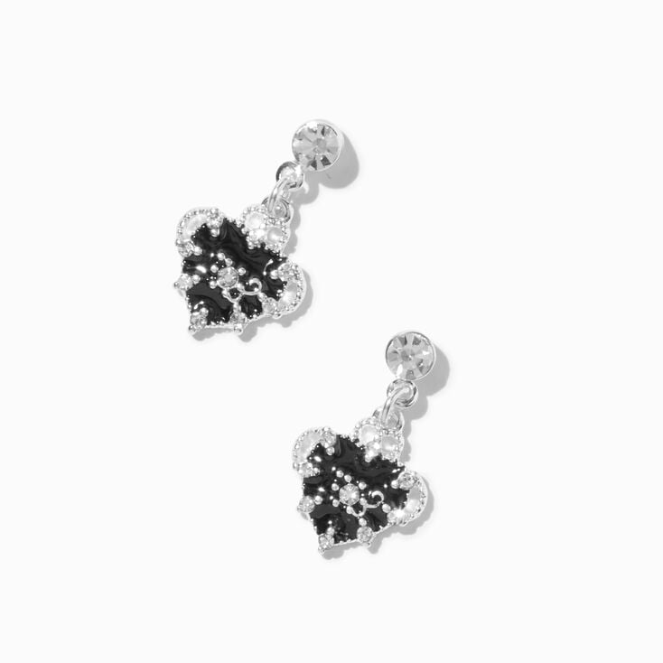 Black Heart Silver-tone Crystal 0.75" Drop Earrings
