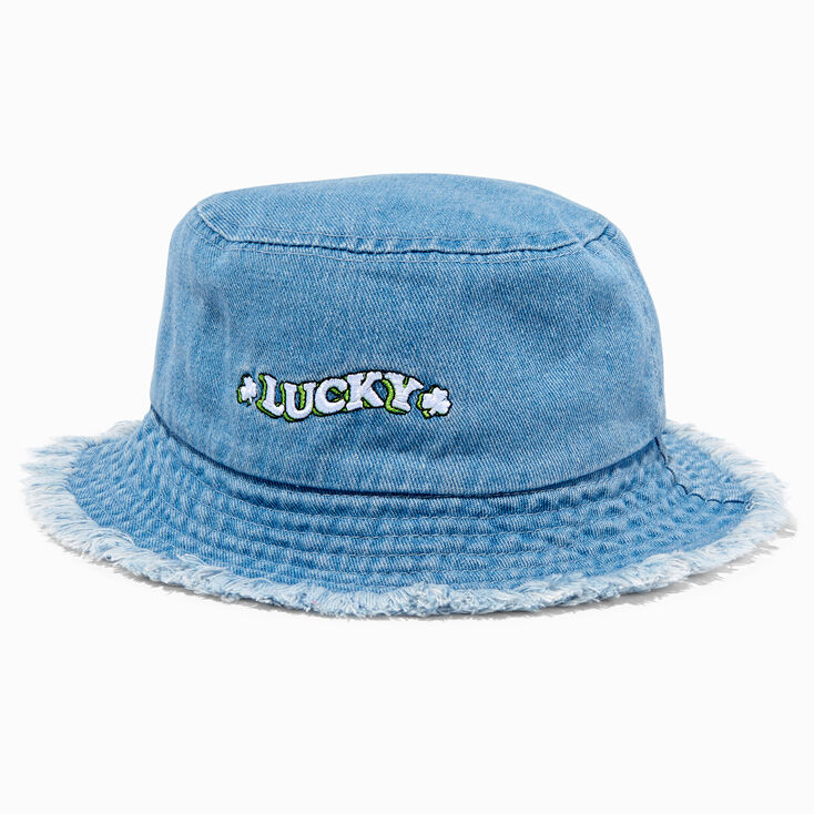 &#39;Lucky&#39; Blue Denim Bucket Hat,