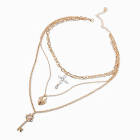 Gold-tone Lock &amp; Key Multi-Strand Necklace,