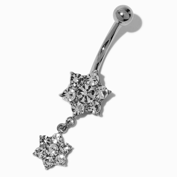 Silver-tone Titanium Double Star 14G Belly Bar,