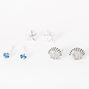 Clous d&#39;oreilles &eacute;toile de mer coquillage en argent - Bleu, lot de 3,