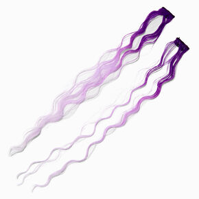 Barrettes avec extensions de cheveux synth&eacute;tiques boucl&eacute;s d&eacute;grad&eacute; violet - Lot de 2,