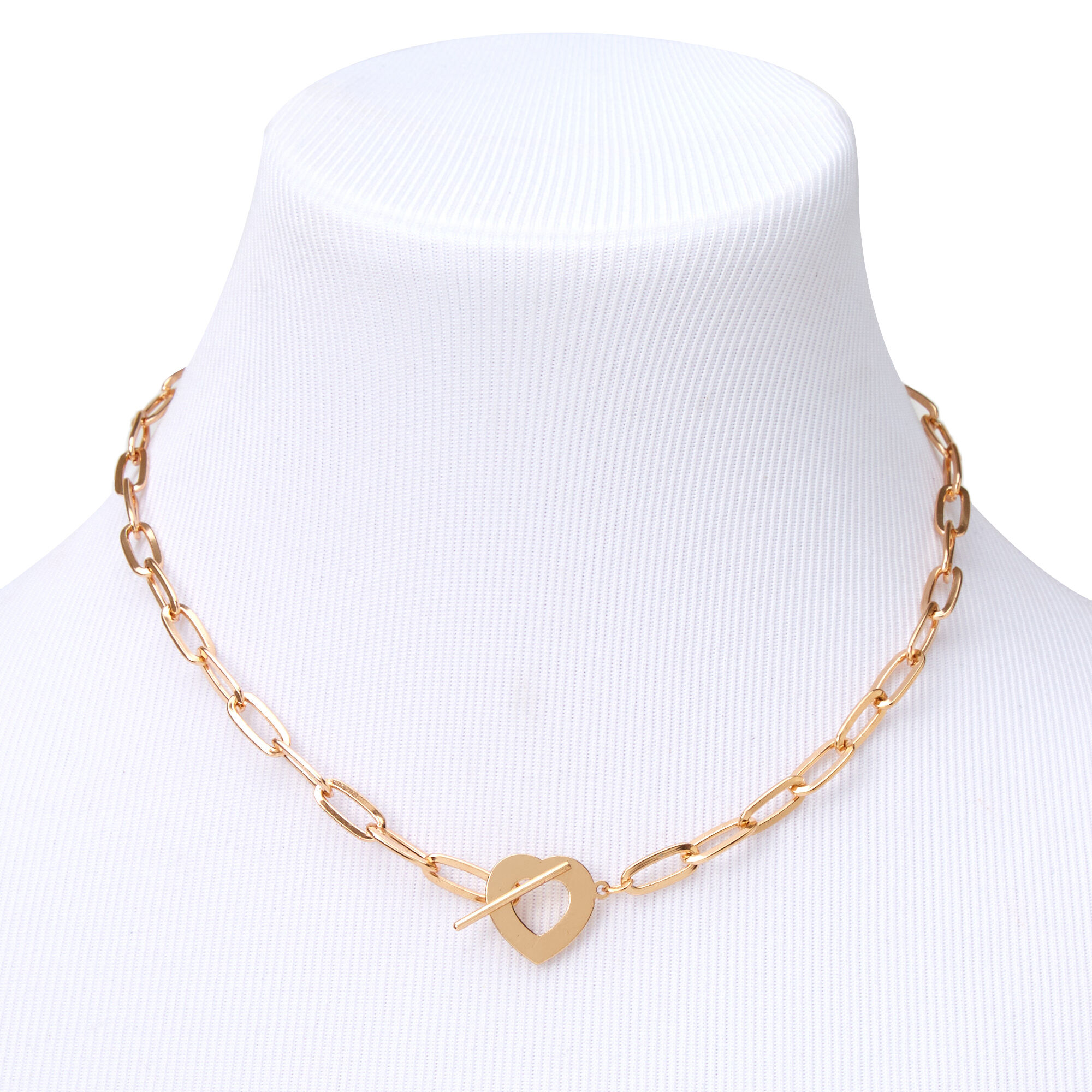 Collier à pendentif avec fermoir en T cœur couleur dorée,