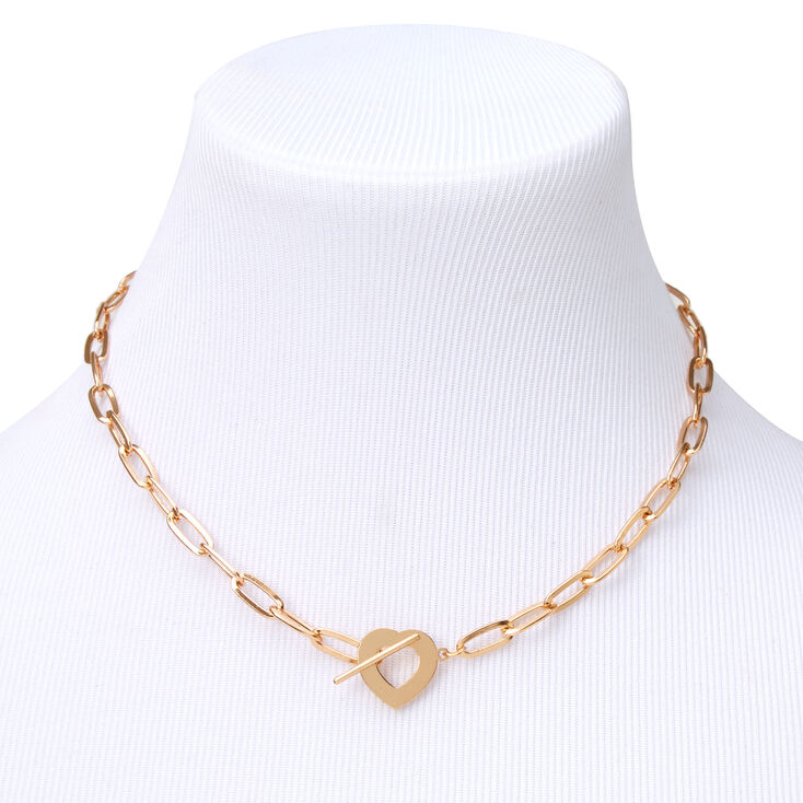 Gold Heart Toggle Pendant Necklace,