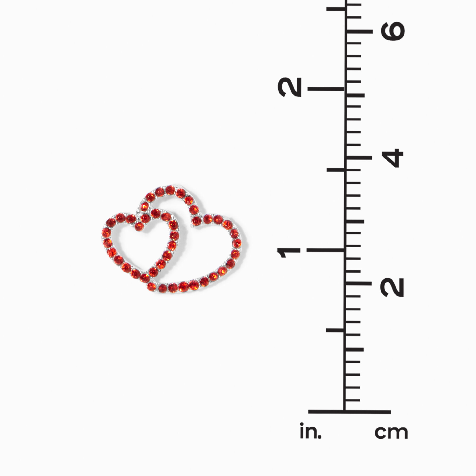Red Crystal Double Heart Stud Earrings,