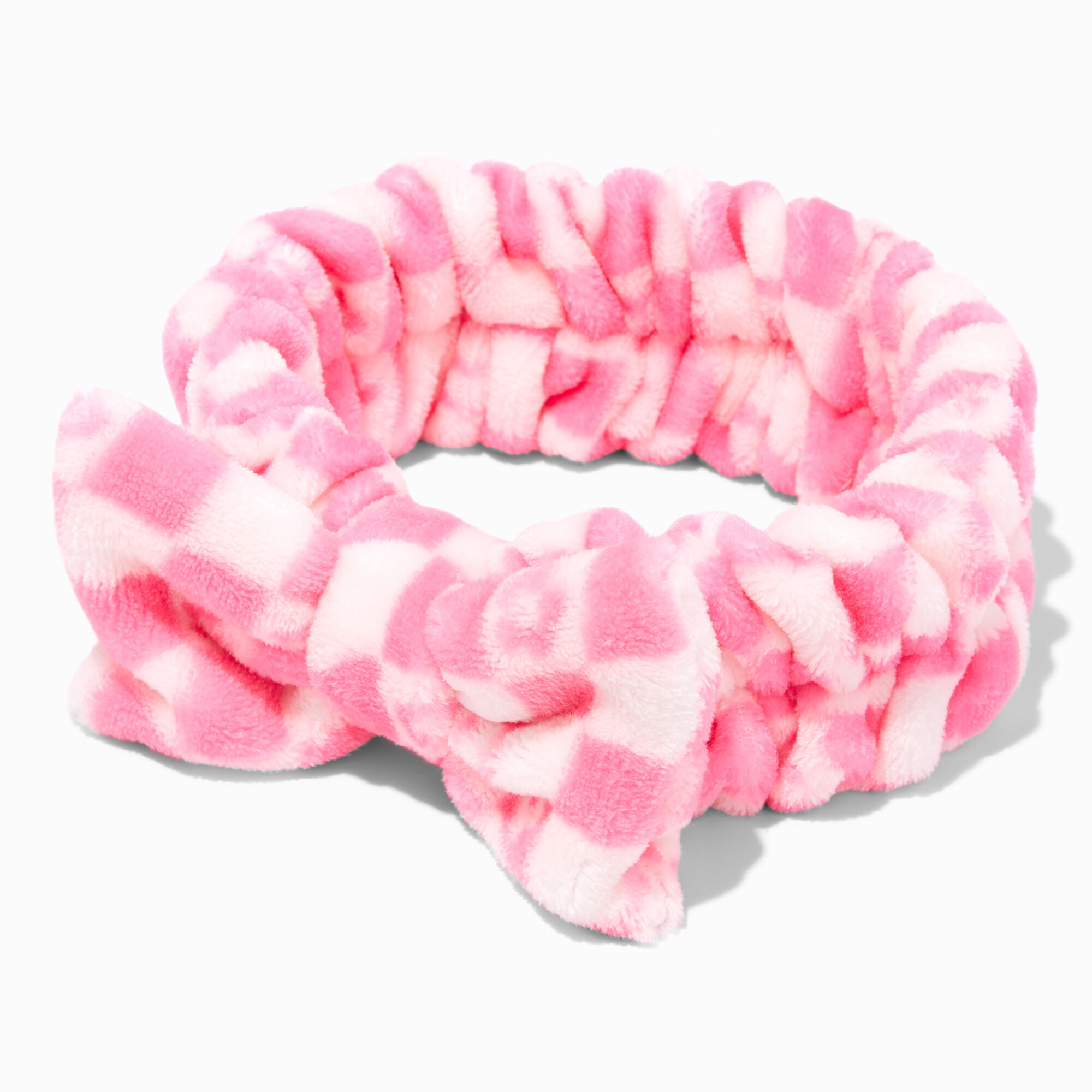 Pink Checkered Makeup Bow Headwrap,