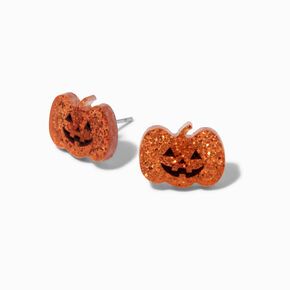 Glitter Jack-o-Lantern Stud Earrings,