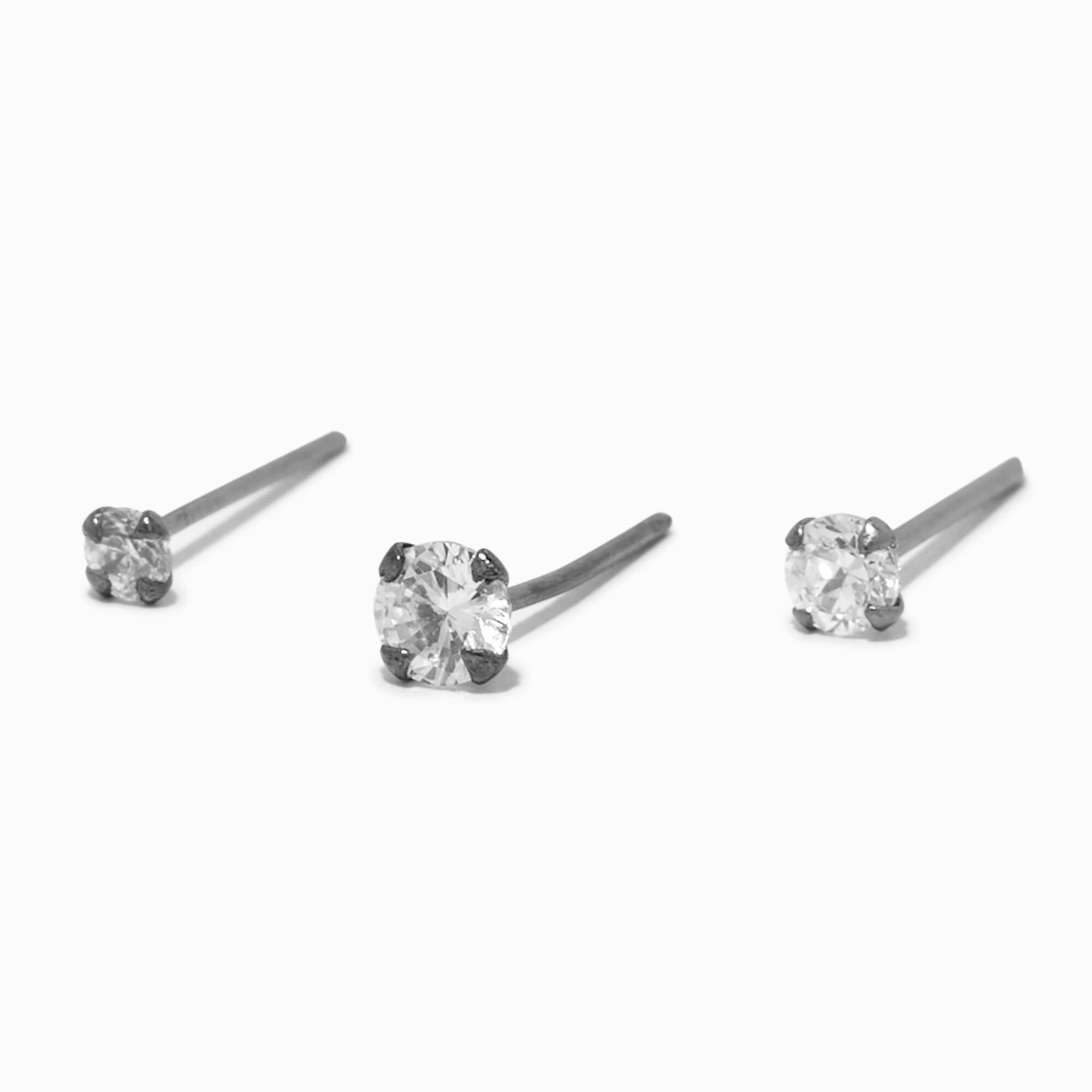 View Claires 20G Square Crystal Nose Studs 3 Pack Silver information