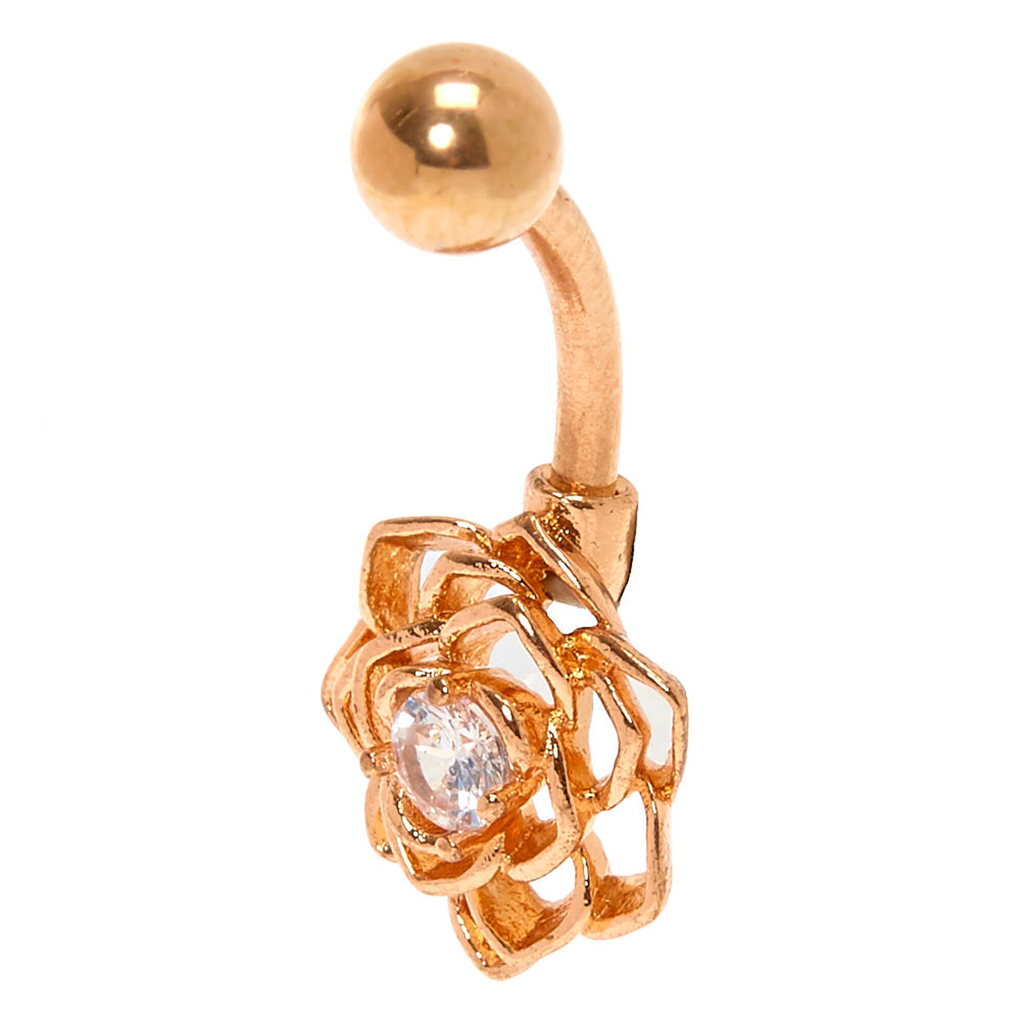 Rose Gold 14G Wire Flower Belly Ring Claire's