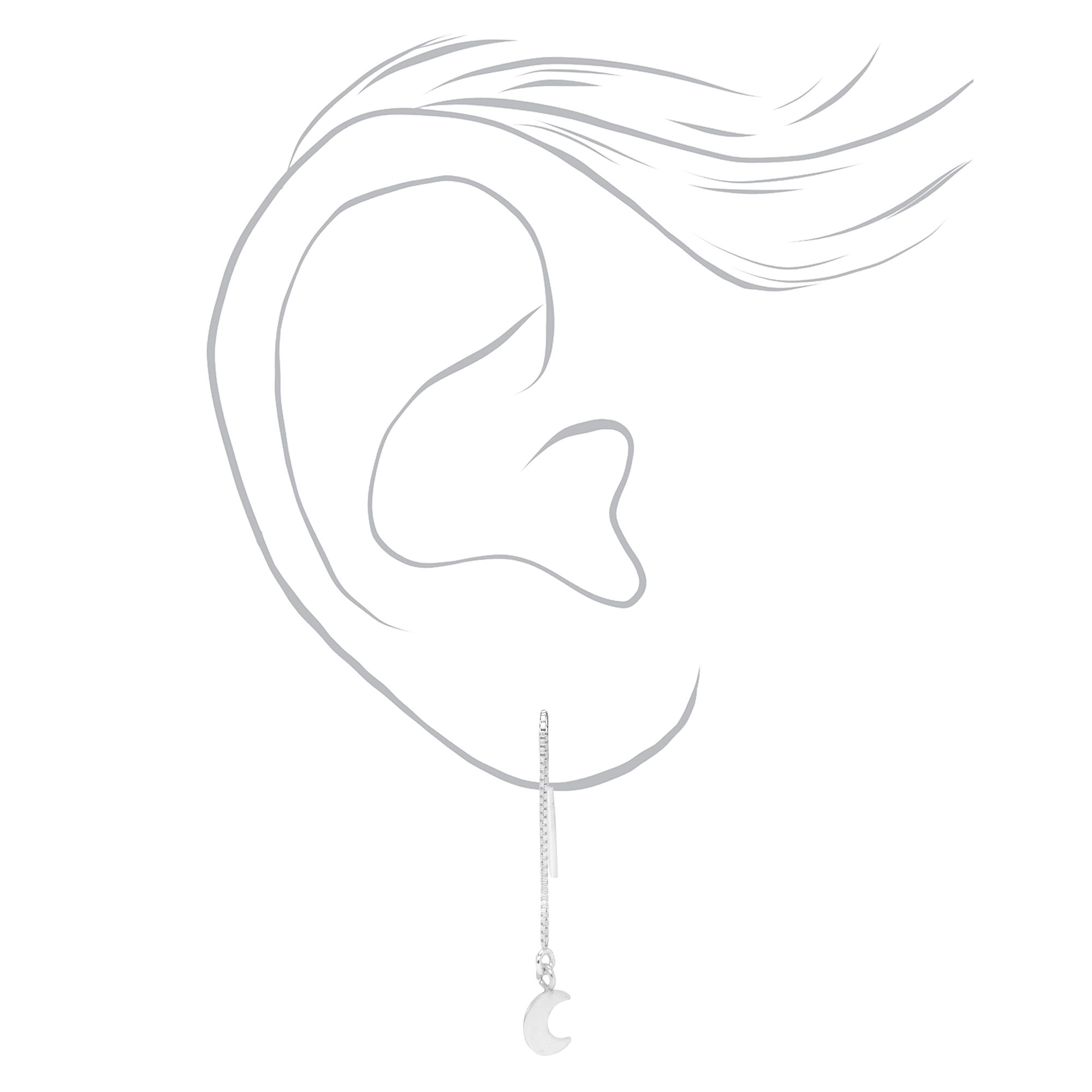 Sterling Silver Moon Pull Through Drop Earrings,