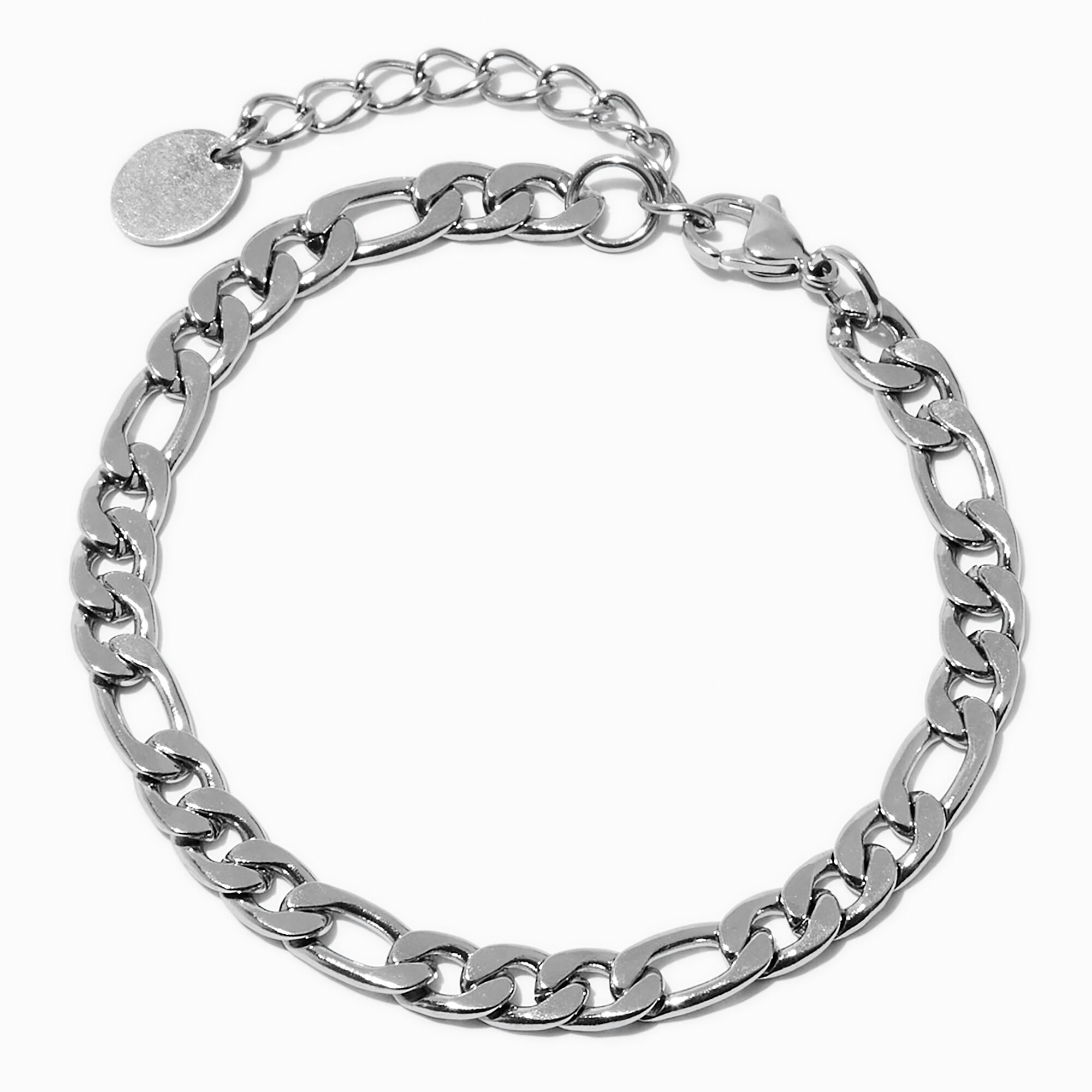 View Claires Tone Stainless Steel 6MM Figaro Chain Bracelet Silver information
