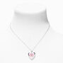 Pink Embellished Initial Glitter Heart Locket Necklace &#40;E&#41;,