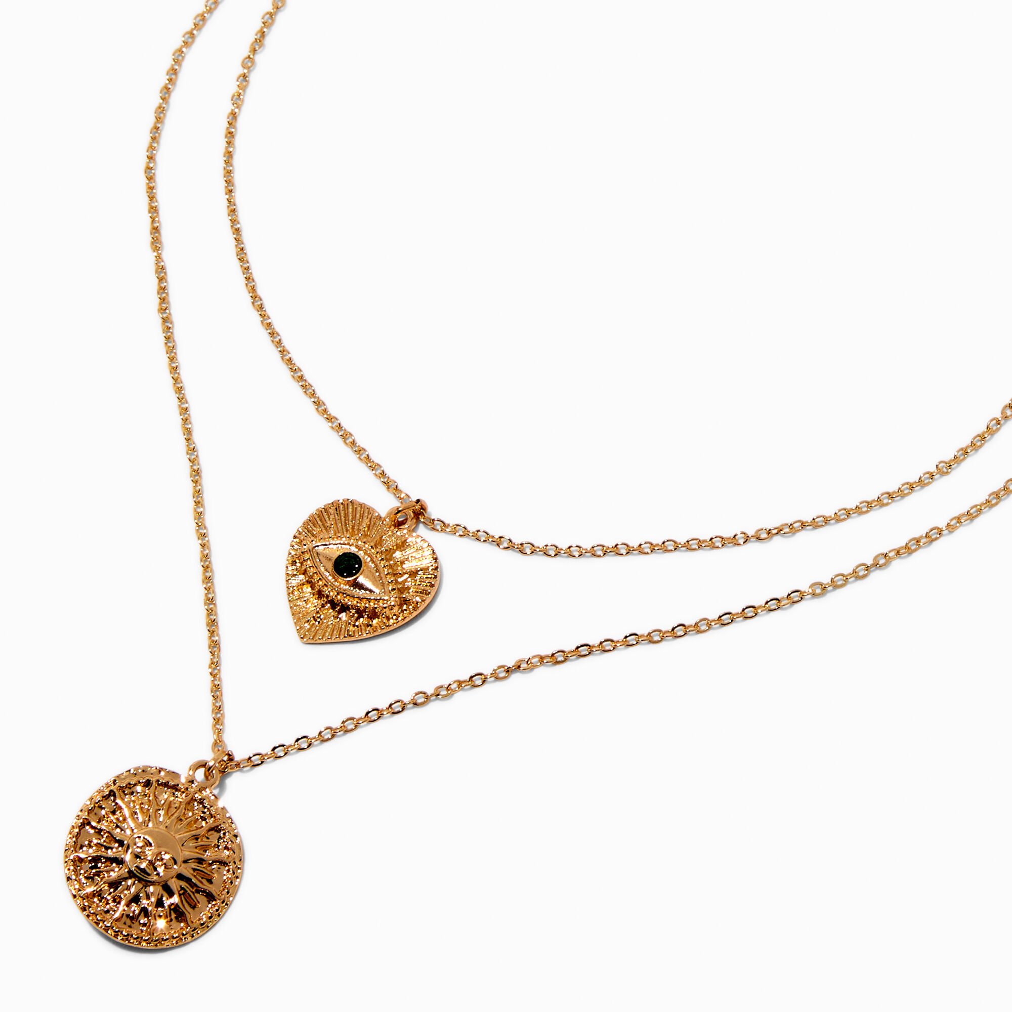 Gold-tone Coin Pendant Multi-Strand Necklace,