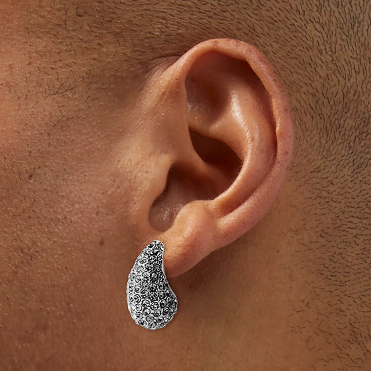 Silver-tone Pav&eacute; Bean Cluster Stud Earrings,
