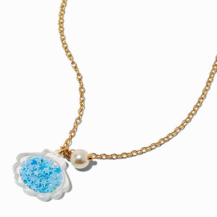 Claire&#39;s Club Blue Seashell Shaker Pendant Necklace,