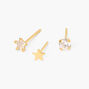 Gold Sterling Silver 22G Crystal Star Nose Studs - 3 Pack,