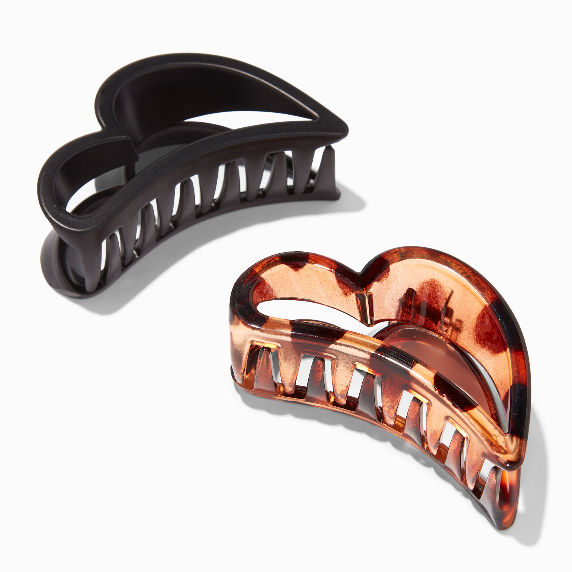Tortoiseshell & Black Open Heart Hair Claws - 2 Pack | Claire's
