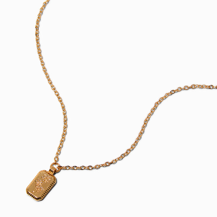 Gold-tone Mini Etched Flower Square Pendant Necklace,