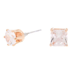 Rose Gold-tone Cubic Zirconia 6mm Round Stud Earrings,
