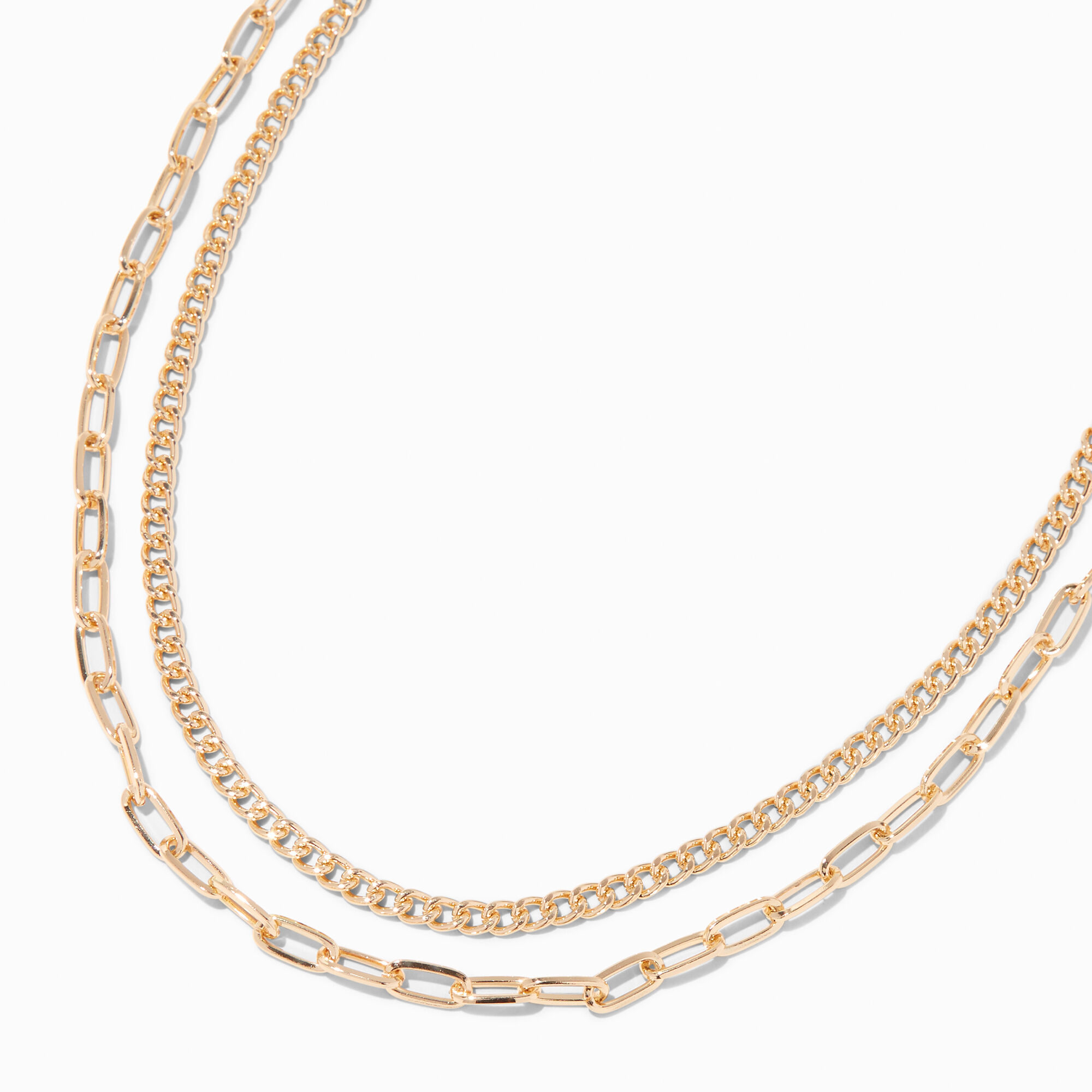 View Claires Tone Curb Paperclip Chain MultiStrand Necklace Gold information