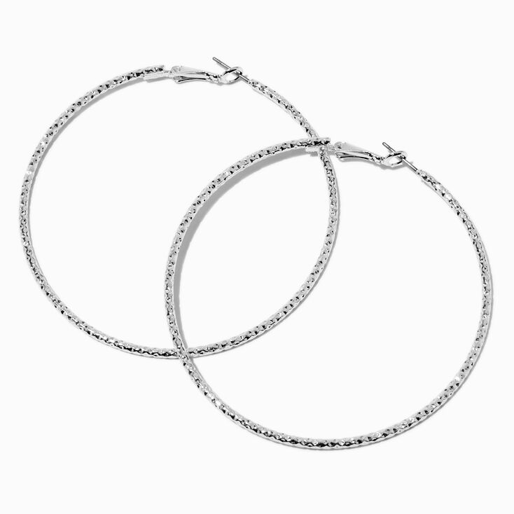Silver 70MM Textured Hoop Earrings,