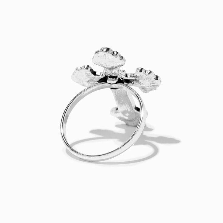 Silver-tone Statement Cross Ring ,