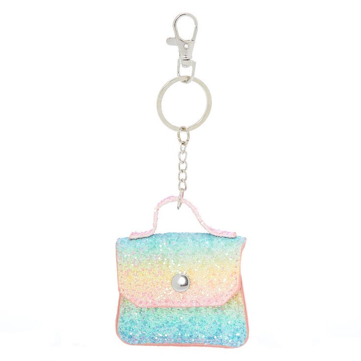 Porte-cl&eacute;s mini porte-monnaie avec paillettes arc-en-ciel,