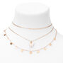 White Resin Butterfly Gold-tone Multi-Strand Choker Necklaces - 2 Pack,