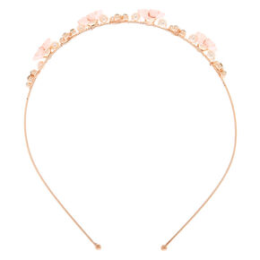 Rose Gold-tone Frosted Floral Headband - Pink,