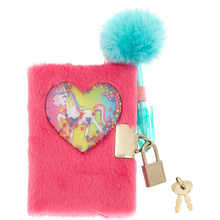 Claire S Club Unicorn Shakey Lock Plush Diary Pink Claire S Us