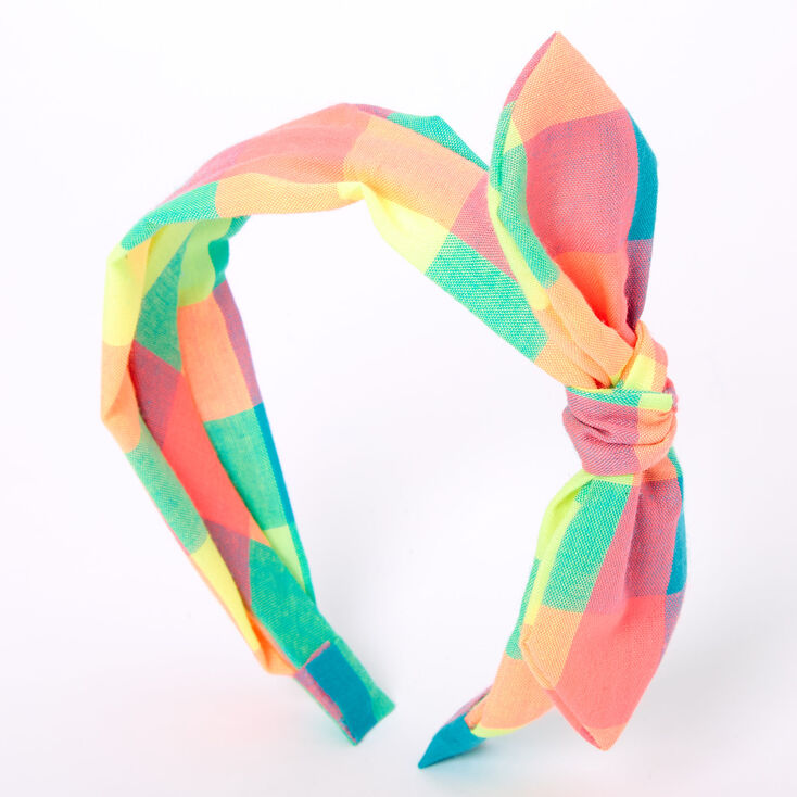 Claire's Serre-tête à nœud noué vichy arc-en-ciel fluo