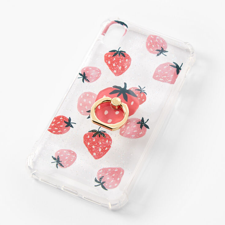 Coque de protection pour portable avec support &agrave; paillettes fraise - Compatible avec iPhone&reg;&nbsp;XR,