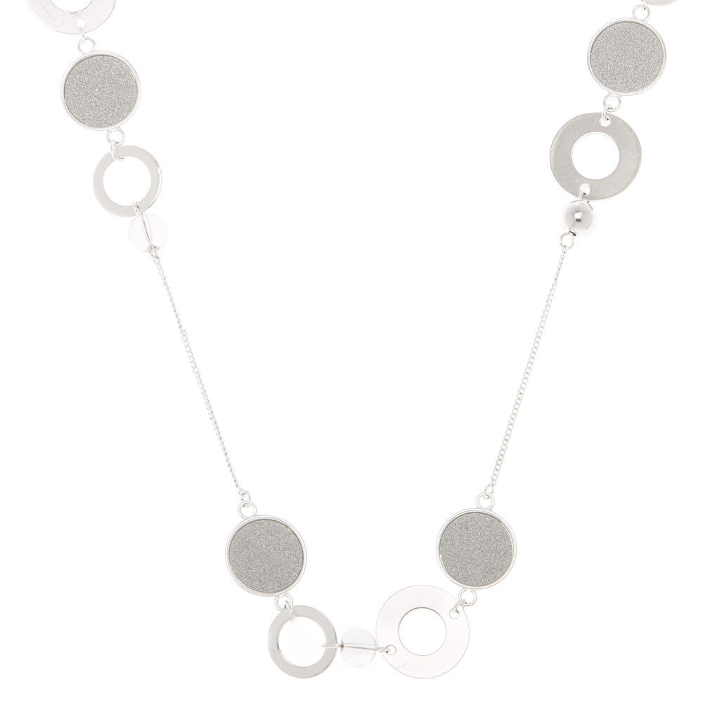 Silver Disk Long Necklace,