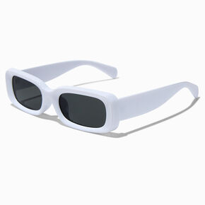 White Puffy Slim Rectangle Sunglasses,