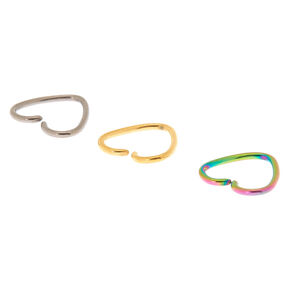 Titanium 16G Mixed Anodized Heart Cartilage Hoop Earrings - 3 Pack,