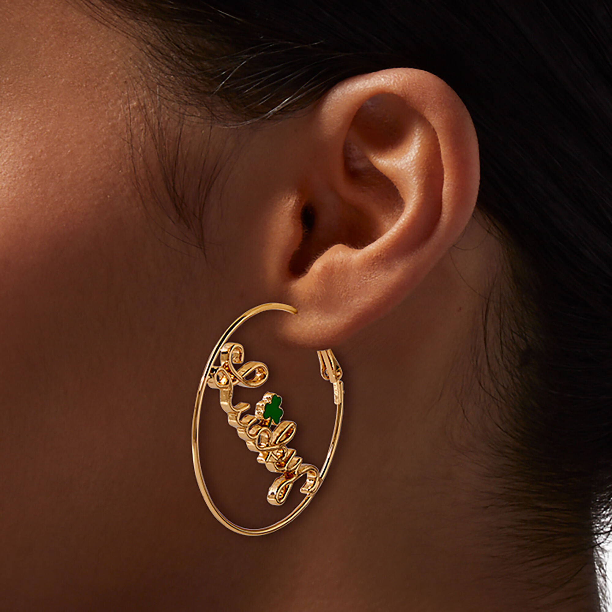 St. Patrick's Day "Lucky" Gold-tone Hoop Earrings,