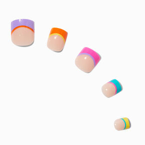Rainbow French Tip Square Press On Vegan Faux Nail Set - 24 Pack,