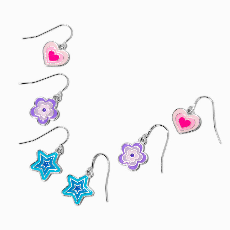Star, Heart &amp; Daisy Burst Drop Earring Stackables Set - 3 Pack,
